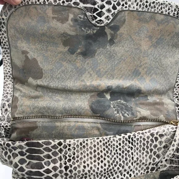 Elliott Lucca Gray Snakeskin Leather Style Pocket Double Handle Shoulder Bag - Picture 14 of 16